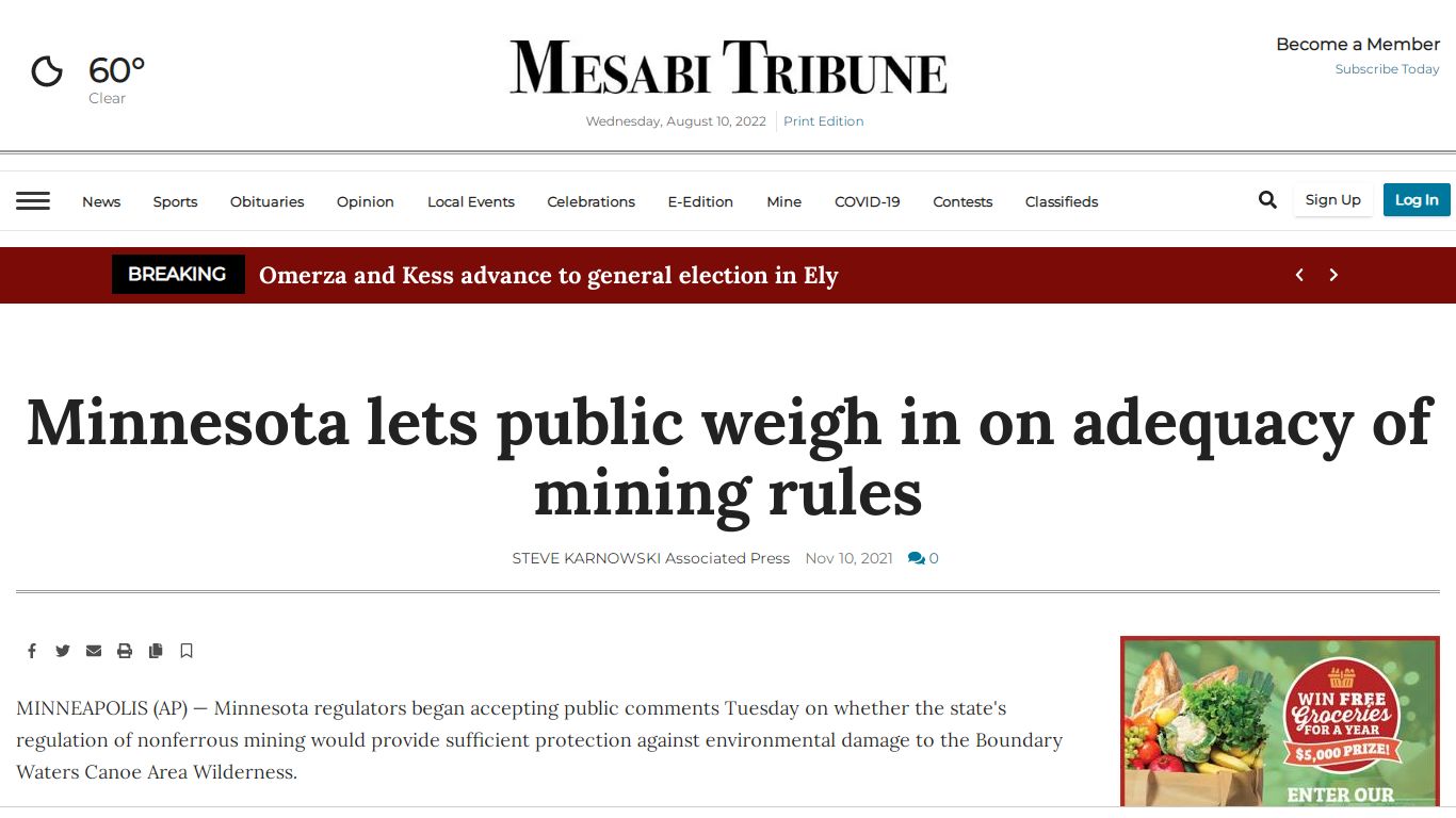 Minnesota lets public weigh in on adequacy of mining rules ...